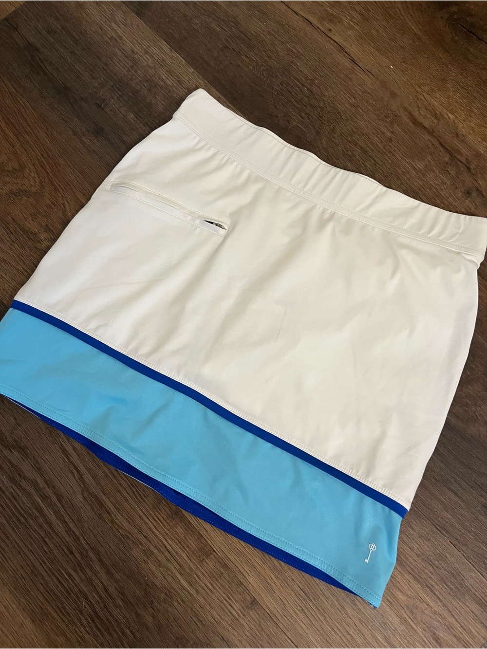 Belyn Key White and Light Blue Athletic Golf Skort with Royal Blue Trim
